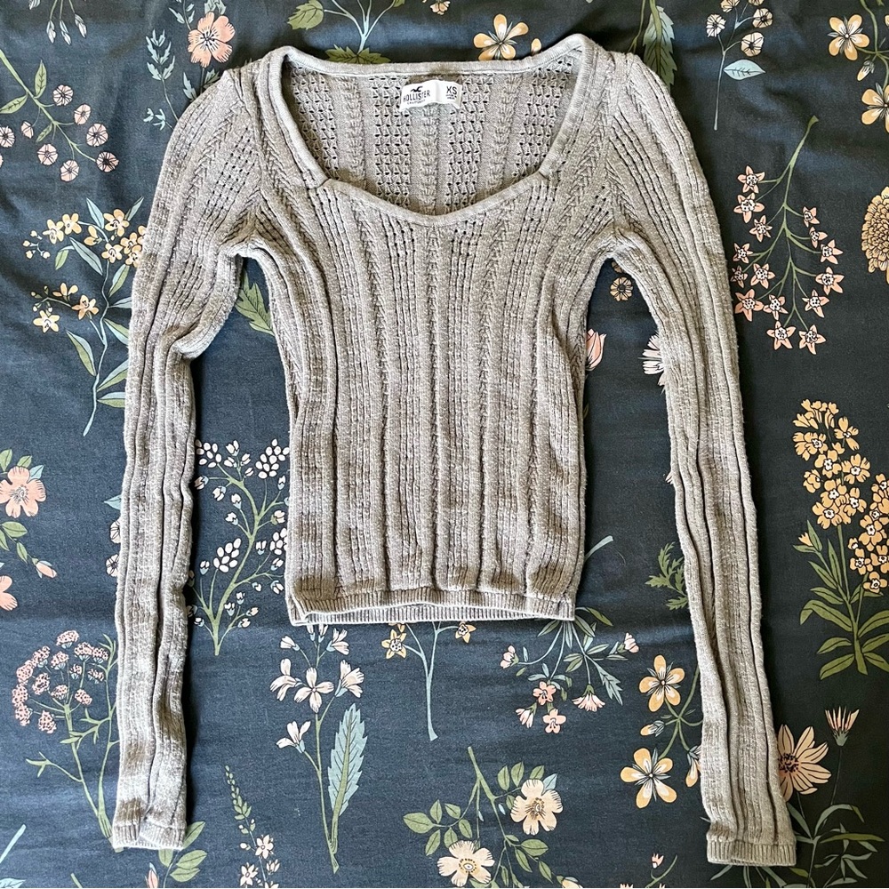 Hollister Open Knit Long Sleeve Top XS Sage Green